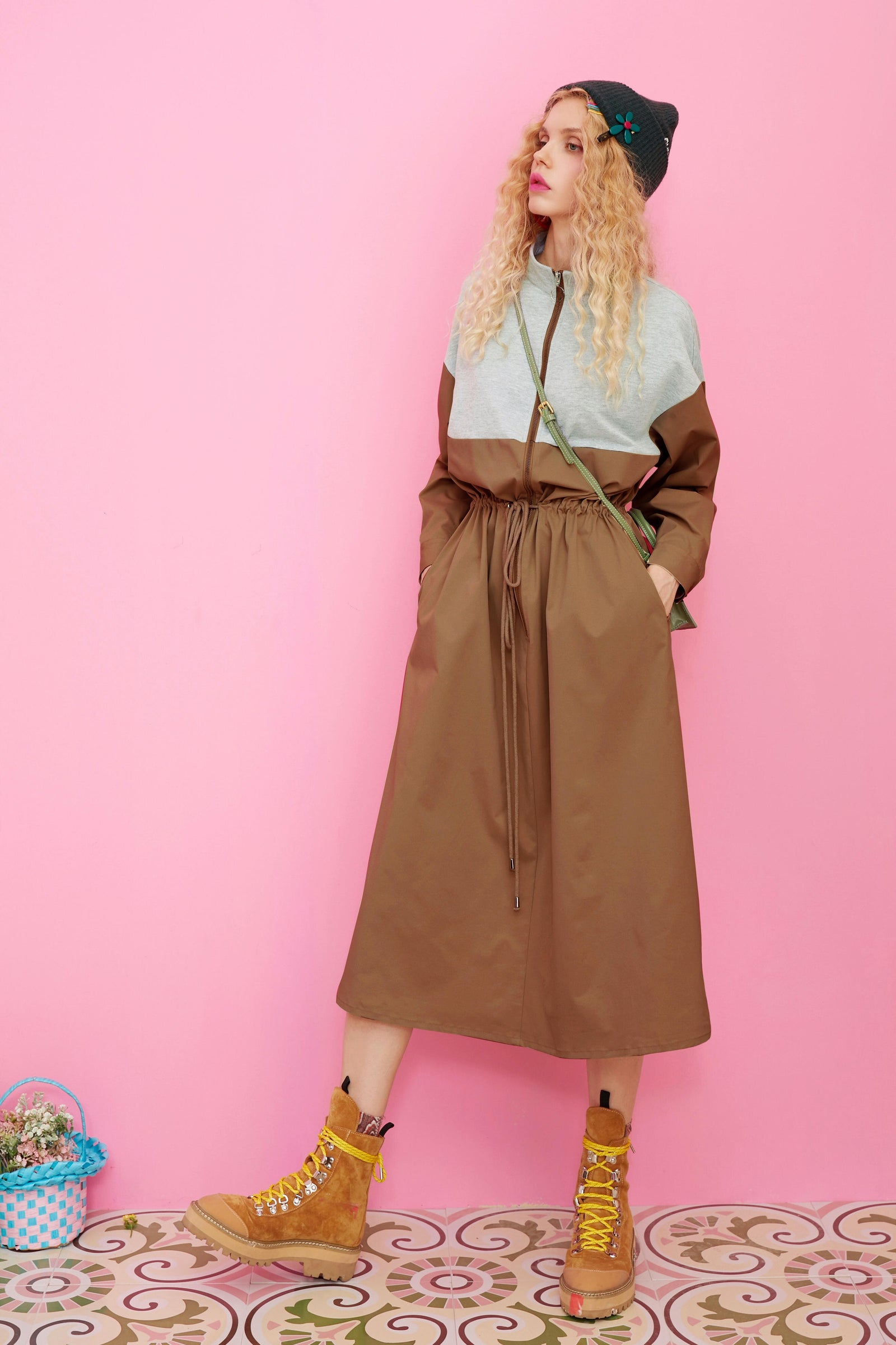 Khaki Colorblock Patchwork Casual Safari Dress Women Autumn Korean Ladies Daily Dress | Vimost Shop.