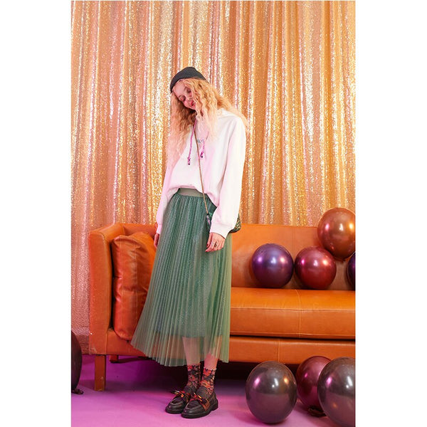 Local Delivery Contrast Mesh Women Skirts  Autumn Mid Waist Casual Female Skirt Daily Pleated Skirts | Vimost Shop.