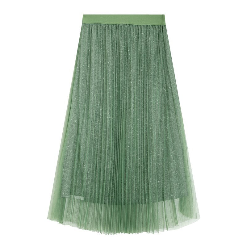 Local Delivery Contrast Mesh Women Skirts Autumn Mid Waist Casual Female Skirt Daily Pleated Skirts | Vimost Shop.