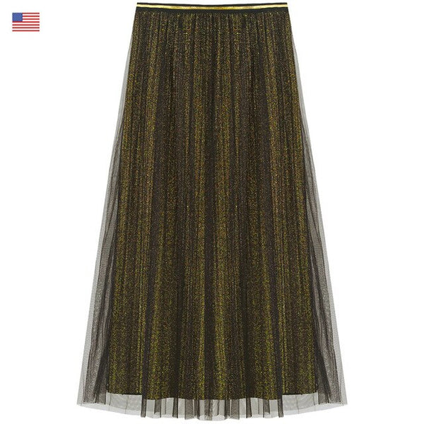 Local Delivery Contrast Mesh Women Skirts  Autumn Mid Waist Casual Female Skirt Daily Pleated Skirts | Vimost Shop.