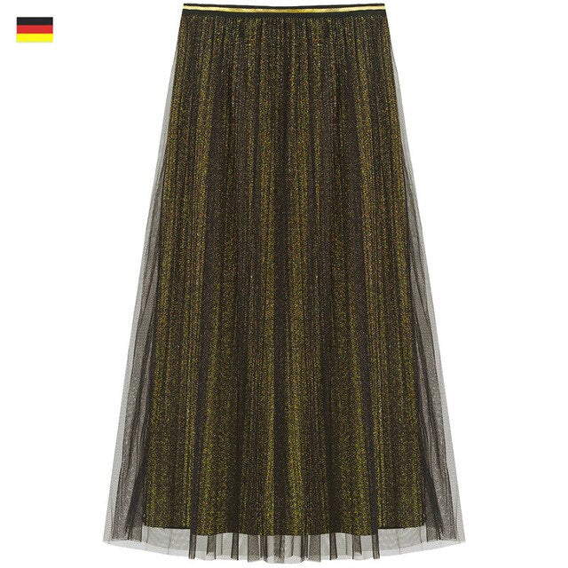 Local Delivery Contrast Mesh Women Skirts Autumn Mid Waist Casual Female Skirt Daily Pleated Skirts | Vimost Shop.