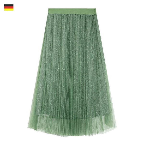 Local Delivery Contrast Mesh Women Skirts  Autumn Mid Waist Casual Female Skirt Daily Pleated Skirts | Vimost Shop.