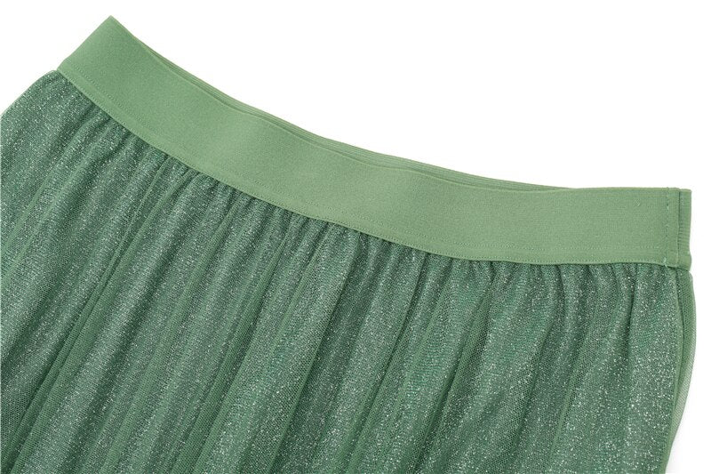 Local Delivery Contrast Mesh Women Skirts Autumn Mid Waist Casual Female Skirt Daily Pleated Skirts | Vimost Shop.