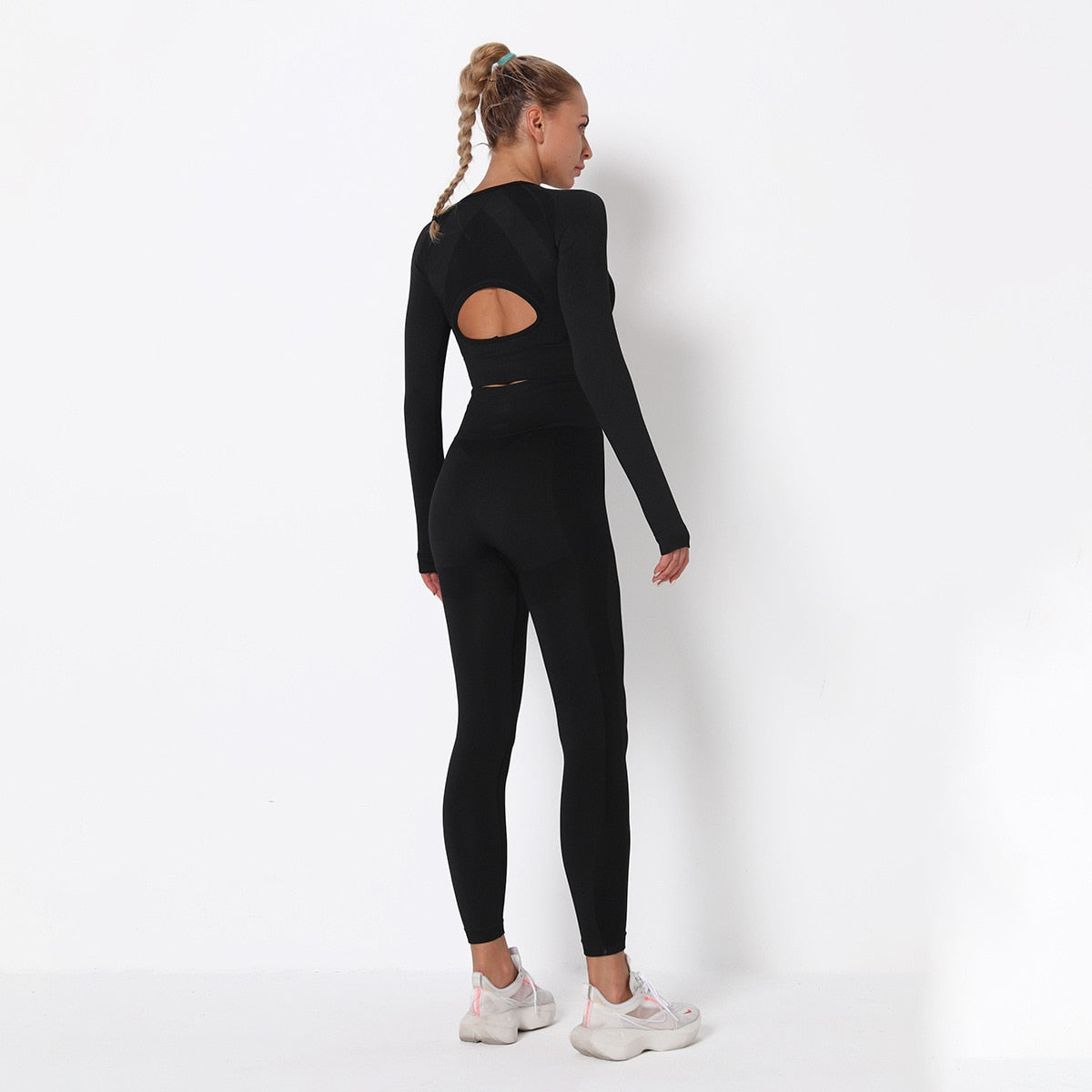 Seamless Patchwork Yoga Set Gym Clothing Fashion Long Sleeve Top Leggings Suit Push Up Workout Training Running Sports Tracksuit | Vimost Shop.