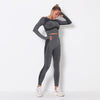 Seamless Patchwork Yoga Set Gym Clothing Fashion Long Sleeve Top Leggings Suit Push Up Workout Training Running Sports Tracksuit | Vimost Shop.
