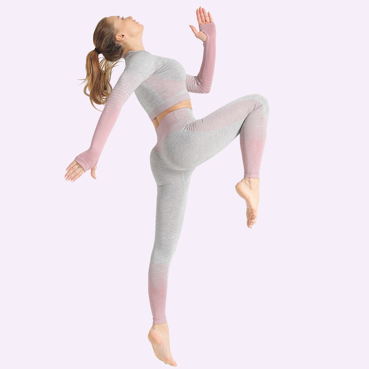 Seamless Women Yoga Set Long Sleeve Top Shirts High Waist Belly Control Sport Leggings Tights Gym Clothes Seamless Sport Suit | Vimost Shop.