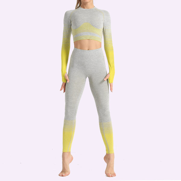 Seamless Women Yoga Set Long Sleeve Top Shirts High Waist Belly Control Sport Leggings Tights Gym Clothes Seamless Sport Suit | Vimost Shop.