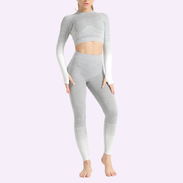 Seamless Women Yoga Set Long Sleeve Top Shirts High Waist Belly Control Sport Leggings Tights Gym Clothes Seamless Sport Suit | Vimost Shop.