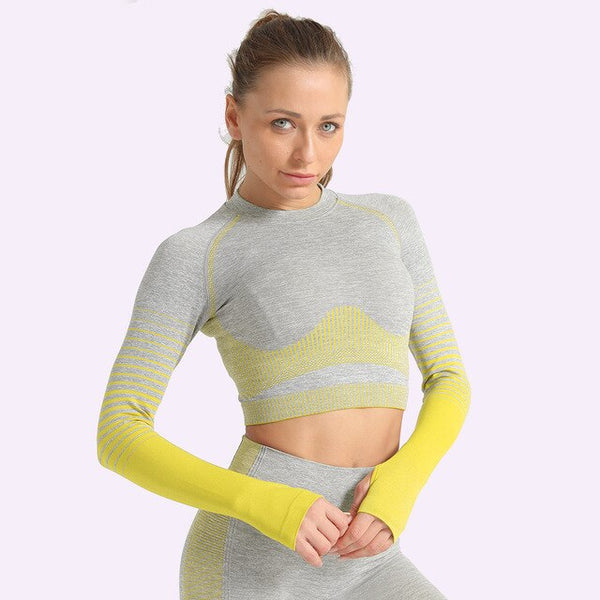 Seamless Women Yoga Set Long Sleeve Top Shirts High Waist Belly Control Sport Leggings Tights Gym Clothes Seamless Sport Suit | Vimost Shop.