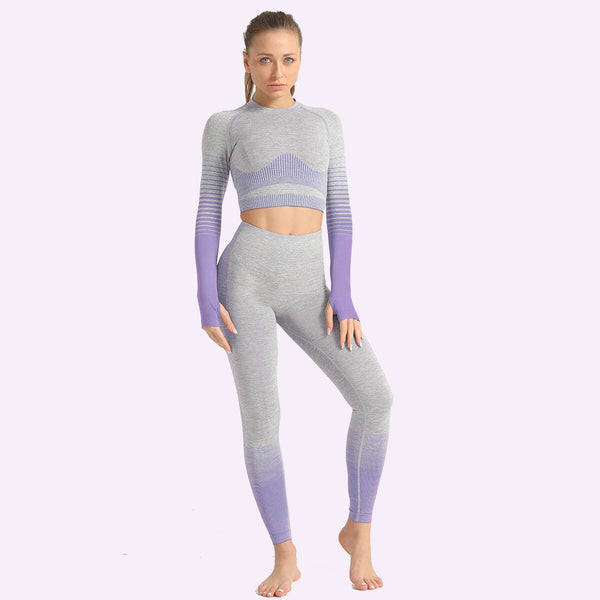 Seamless Women Yoga Set Long Sleeve Top Shirts High Waist Belly Control Sport Leggings Tights Gym Clothes Seamless Sport Suit | Vimost Shop.