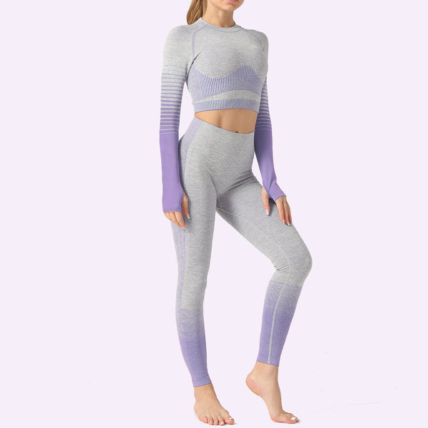 Seamless Women Yoga Set Long Sleeve Top Shirts High Waist Belly Control Sport Leggings Tights Gym Clothes Seamless Sport Suit | Vimost Shop.