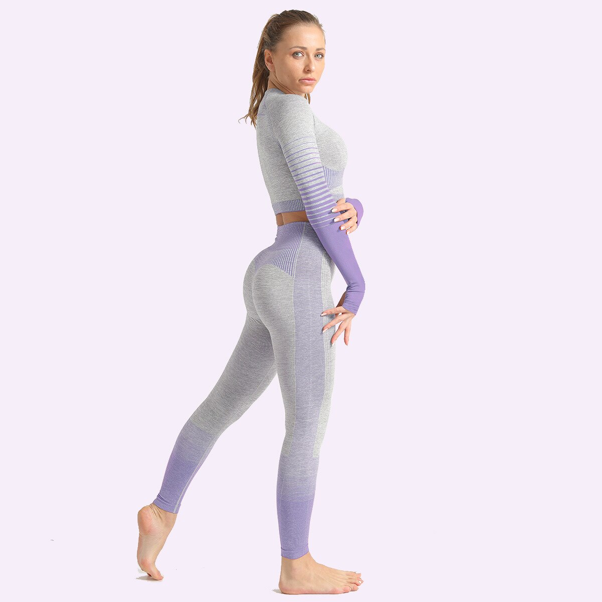Seamless Women Yoga Set Long Sleeve Top Shirts High Waist Belly Control Sport Leggings Tights Gym Clothes Seamless Sport Suit | Vimost Shop.
