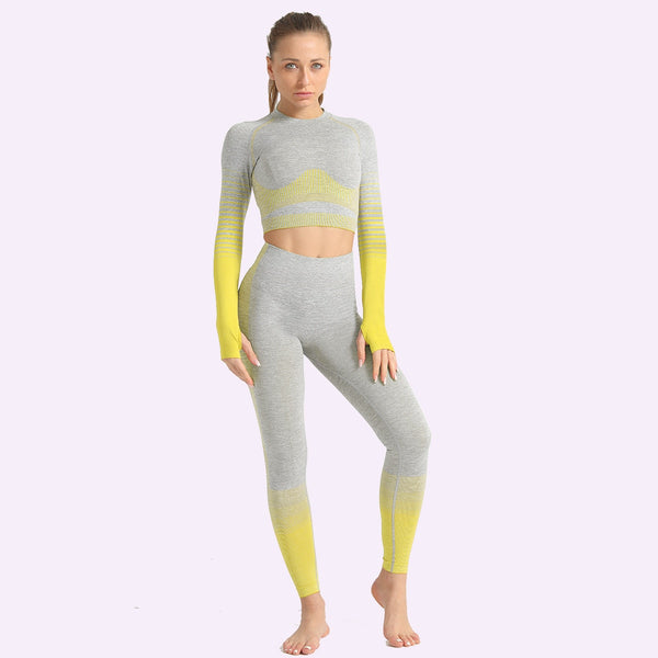 Seamless Women Yoga Set Long Sleeve Top Shirts High Waist Belly Control Sport Leggings Tights Gym Clothes Seamless Sport Suit | Vimost Shop.