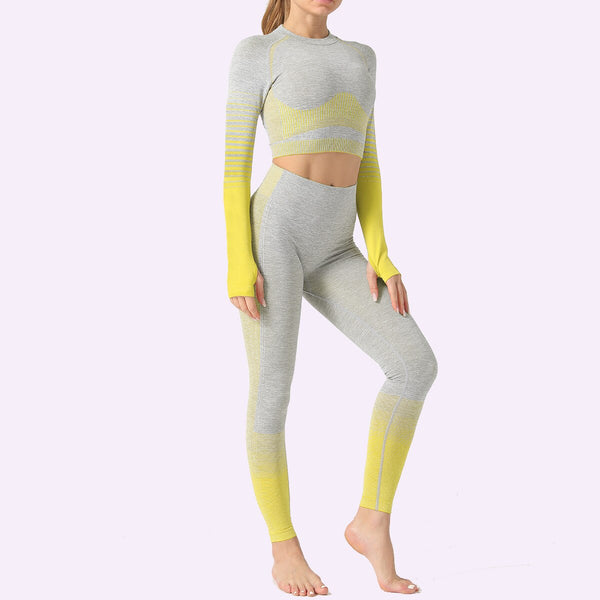 Seamless Women Yoga Set Long Sleeve Top Shirts High Waist Belly Control Sport Leggings Tights Gym Clothes Seamless Sport Suit | Vimost Shop.
