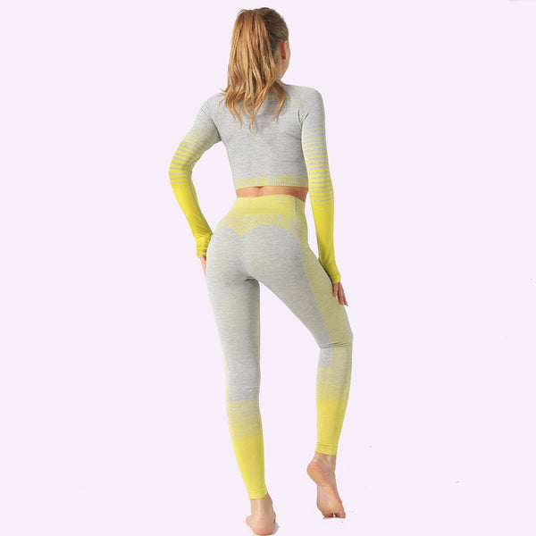 Seamless Women Yoga Set Long Sleeve Top Shirts High Waist Belly Control Sport Leggings Tights Gym Clothes Seamless Sport Suit | Vimost Shop.