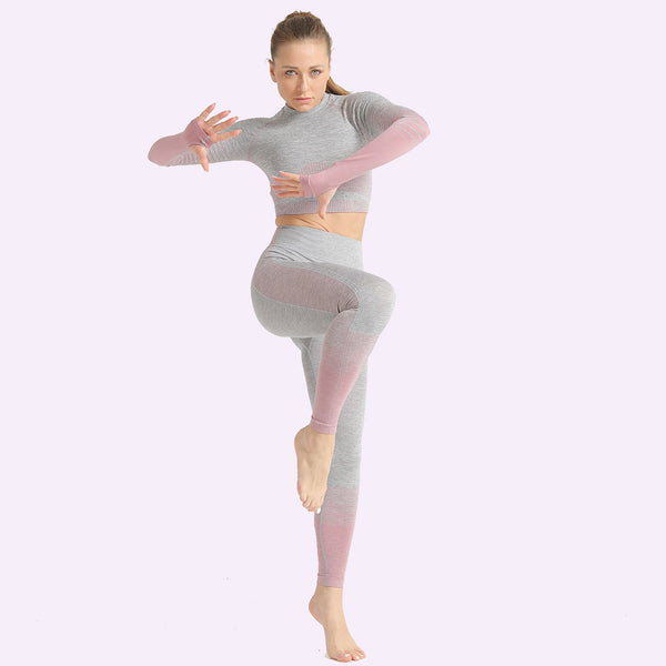Seamless Women Yoga Set Long Sleeve Top Shirts High Waist Belly Control Sport Leggings Tights Gym Clothes Seamless Sport Suit | Vimost Shop.