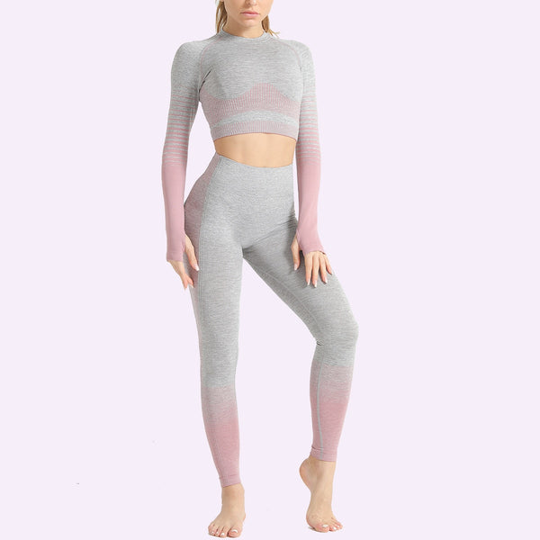 Seamless Women Yoga Set Long Sleeve Top Shirts High Waist Belly Control Sport Leggings Tights Gym Clothes Seamless Sport Suit | Vimost Shop.