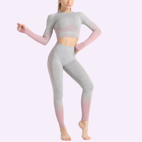 Seamless Women Yoga Set Long Sleeve Top Shirts High Waist Belly Control Sport Leggings Tights Gym Clothes Seamless Sport Suit | Vimost Shop.