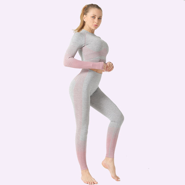 Seamless Women Yoga Set Long Sleeve Top Shirts High Waist Belly Control Sport Leggings Tights Gym Clothes Seamless Sport Suit | Vimost Shop.