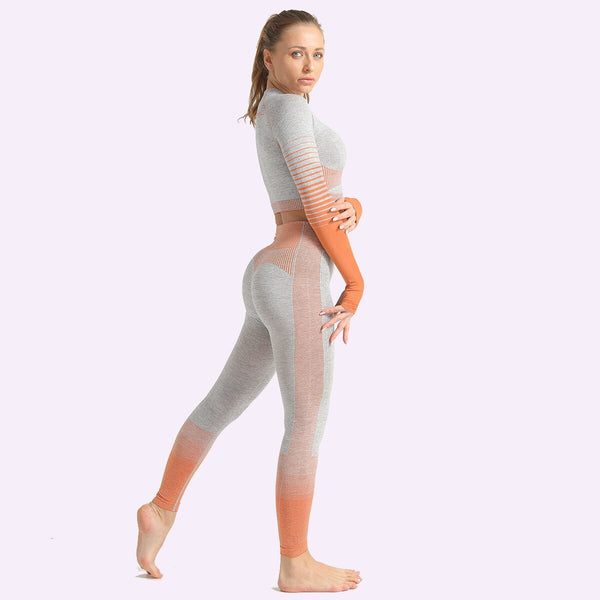 Seamless Women Yoga Set Long Sleeve Top Shirts High Waist Belly Control Sport Leggings Tights Gym Clothes Seamless Sport Suit | Vimost Shop.