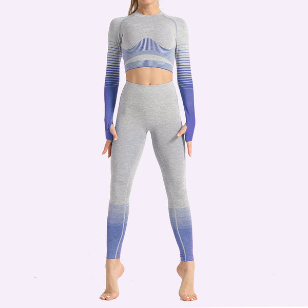 Seamless Women Yoga Set Long Sleeve Top Shirts High Waist Belly Control Sport Leggings Tights Gym Clothes Seamless Sport Suit | Vimost Shop.