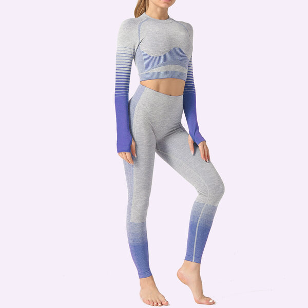Seamless Women Yoga Set Long Sleeve Top Shirts High Waist Belly Control Sport Leggings Tights Gym Clothes Seamless Sport Suit | Vimost Shop.