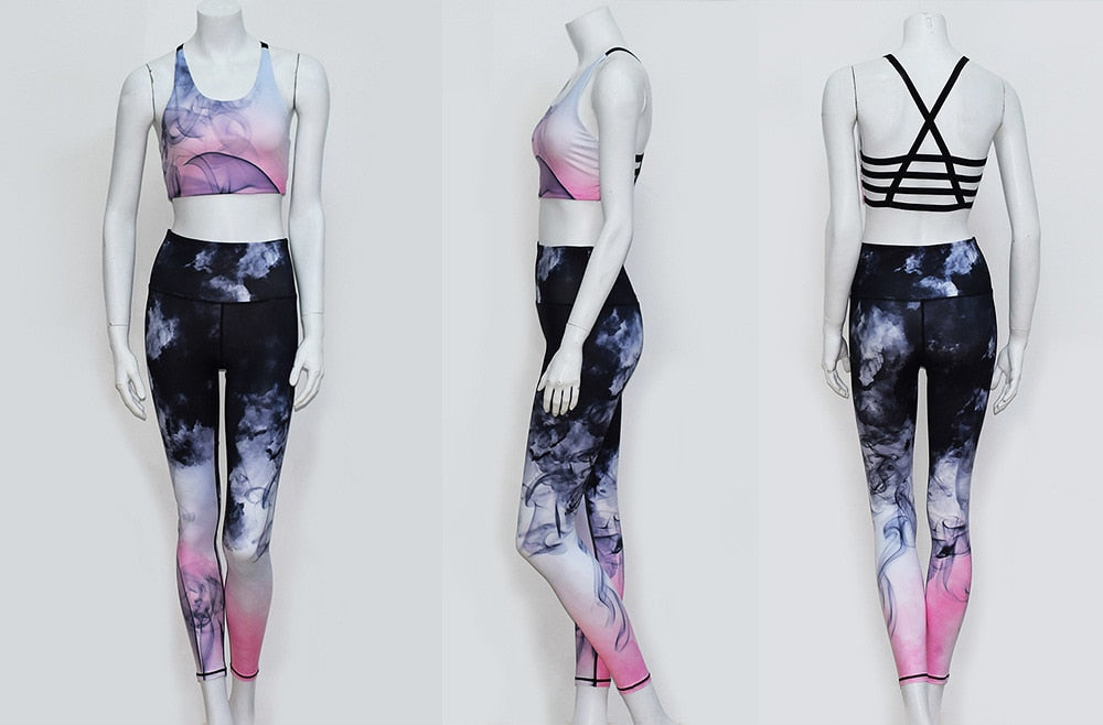 Women Print Yoga Gym Set Fashion Outdoor Fitness Workout Set Casual Tank Crop Top Leggings Sports Shaping Two Piece Set | Vimost Shop.
