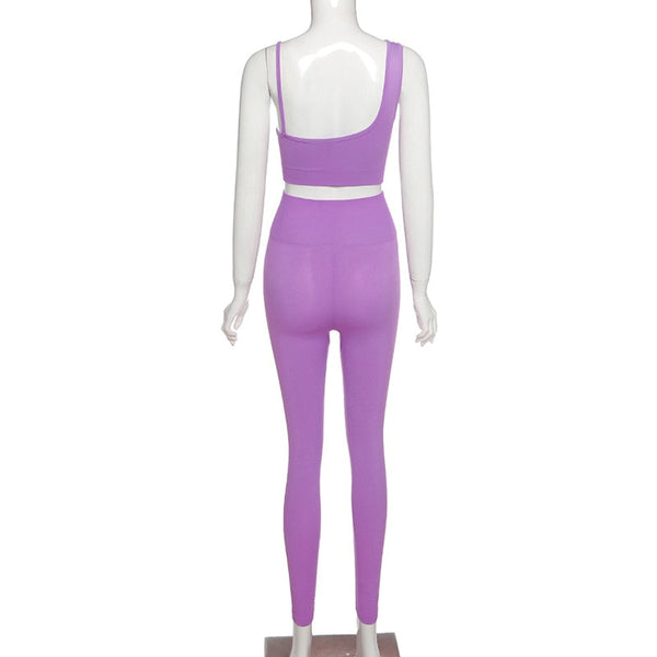 Seamless Solid Yoga Set Women Gym Clothes One Shoulder Crop Top Legging Sexy Fitness Sportswear Suit Running Workout Tracksuit | Vimost Shop.