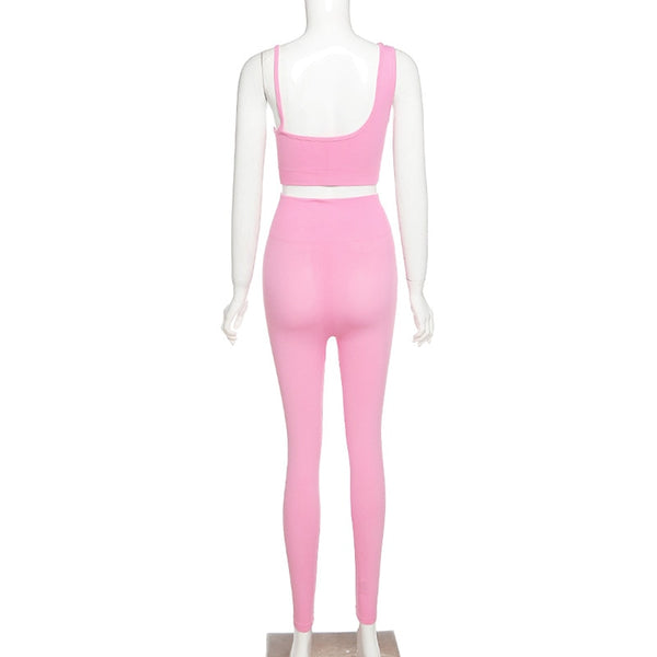 Seamless Solid Yoga Set Women Gym Clothes One Shoulder Crop Top Legging Sexy Fitness Sportswear Suit Running Workout Tracksuit | Vimost Shop.