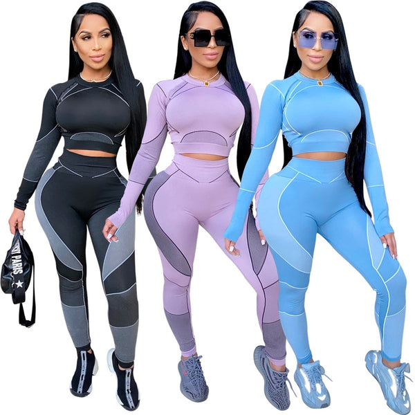 Seamless Sportswear Yoga 2 PCS Set Women GYM Clothes Jogging Workout Fitness Tracksuit Long Sleeve Crop Top Leggings Active Suit | Vimost Shop.