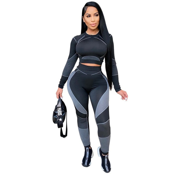 Seamless Sportswear Yoga 2 PCS Set Women GYM Clothes Jogging Workout Fitness Tracksuit Long Sleeve Crop Top Leggings Active Suit | Vimost Shop.