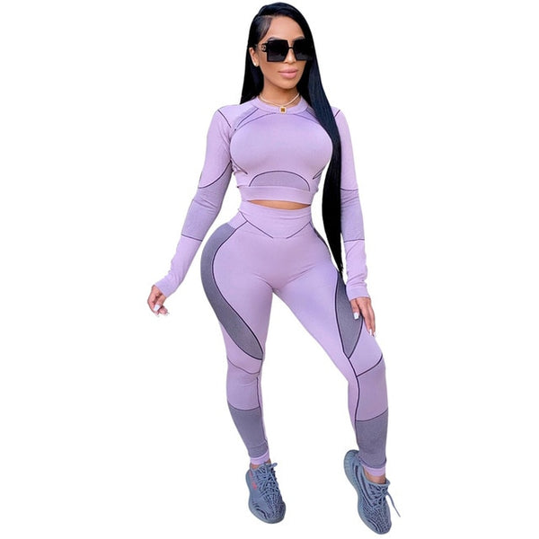 Seamless Sportswear Yoga 2 PCS Set Women GYM Clothes Jogging Workout Fitness Tracksuit Long Sleeve Crop Top Leggings Active Suit | Vimost Shop.