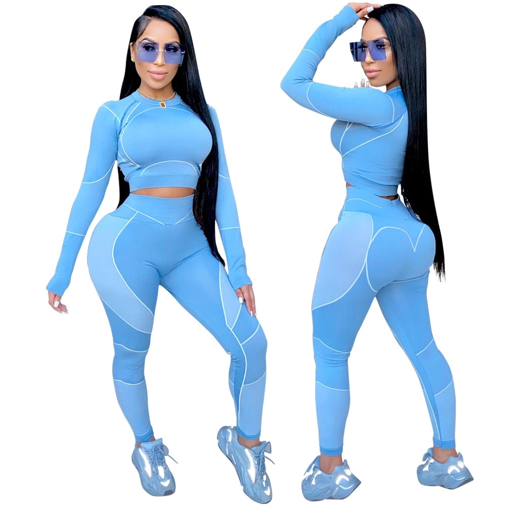 Seamless Sportswear Yoga 2 PCS Set Women GYM Clothes Jogging Workout Fitness Tracksuit Long Sleeve Crop Top Leggings Active Suit | Vimost Shop.