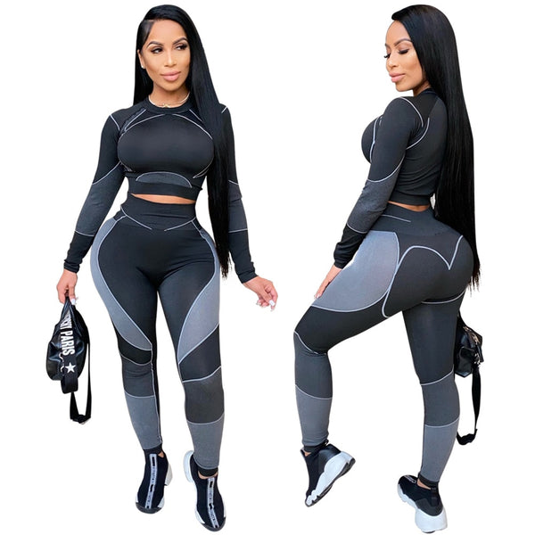 Seamless Sportswear Yoga 2 PCS Set Women GYM Clothes Jogging Workout Fitness Tracksuit Long Sleeve Crop Top Leggings Active Suit | Vimost Shop.