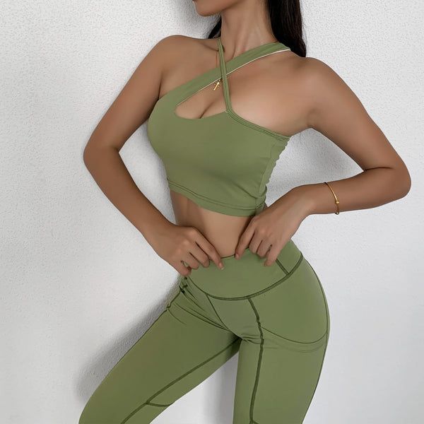 Seamless Yoga Gym Set Women Tracksuit Fitness Clothing Sportswear Padded Push-up Sports One Shoulder Bra Leggings Workout Set | Vimost Shop.