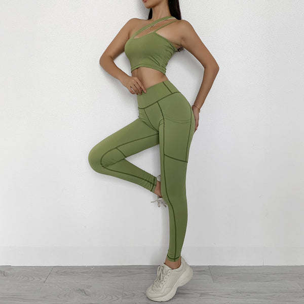 Seamless Yoga Gym Set Women Tracksuit Fitness Clothing Sportswear Padded Push-up Sports One Shoulder Bra Leggings Workout Set | Vimost Shop.