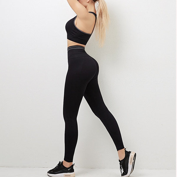 Seamless Striped Yoga Gym Tracksuit Workout Sports Push Up Jogging Two Piece Tank Crop Top Hips Lifting Leggings Outdoor Set | Vimost Shop.