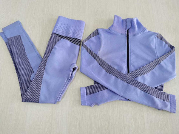 Sportswear Striped Patchwork Yoga Set S - 2XL Gym Fitness Tracksuit Long Sleeve Zipper Coat High Elastics Leggings Outdoor Suit | Vimost Shop.