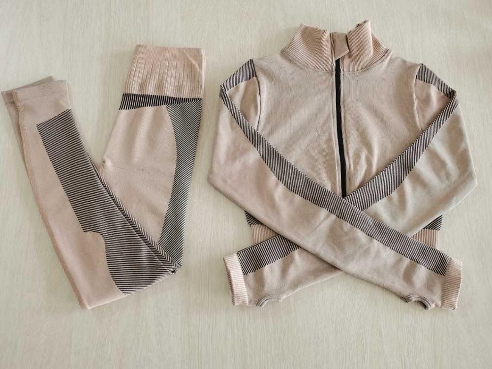 Sportswear Striped Patchwork Yoga Set S - 2XL Gym Fitness Tracksuit Long Sleeve Zipper Coat High Elastics Leggings Outdoor Suit | Vimost Shop.