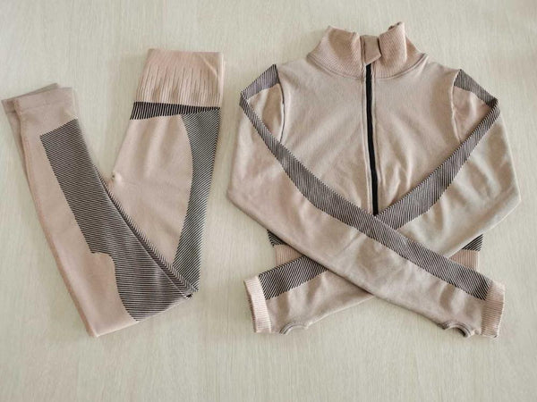 Sportswear Striped Patchwork Yoga Set S - 2XL Gym Fitness Tracksuit Long Sleeve Zipper Coat High Elastics Leggings Outdoor Suit | Vimost Shop.