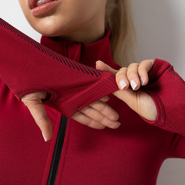 Sportswear Striped Patchwork Yoga Set S - 2XL Gym Fitness Tracksuit Long Sleeve Zipper Coat High Elastics Leggings Outdoor Suit | Vimost Shop.