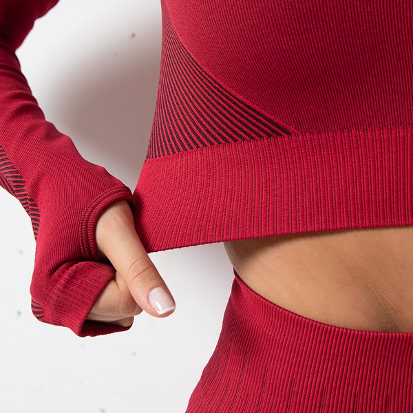 Sportswear Striped Patchwork Yoga Set S - 2XL Gym Fitness Tracksuit Long Sleeve Zipper Coat High Elastics Leggings Outdoor Suit | Vimost Shop.