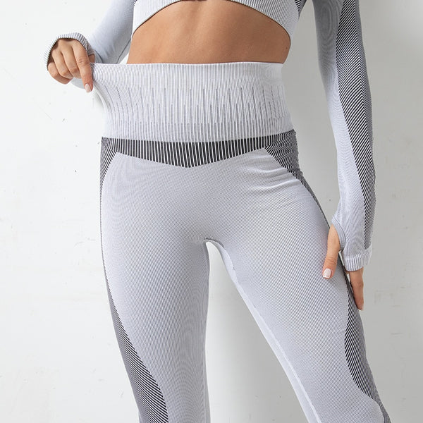 Sportswear Striped Patchwork Yoga Set S - 2XL Gym Fitness Tracksuit Long Sleeve Zipper Coat High Elastics Leggings Outdoor Suit | Vimost Shop.