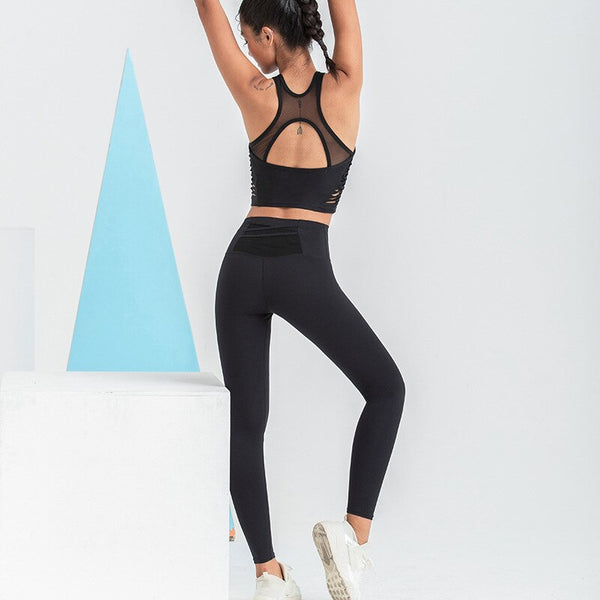 Solid Seamless Gym Yoga Suit Fashion Tank Beauty Back Top Leggings Fitness Push Up Running Sports Dance Training Two Piece Set | Vimost Shop.