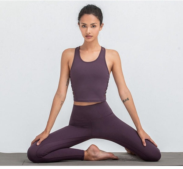 Solid Seamless Gym Yoga Suit Fashion Tank Beauty Back Top Leggings Fitness Push Up Running Sports Dance Training Two Piece Set | Vimost Shop.