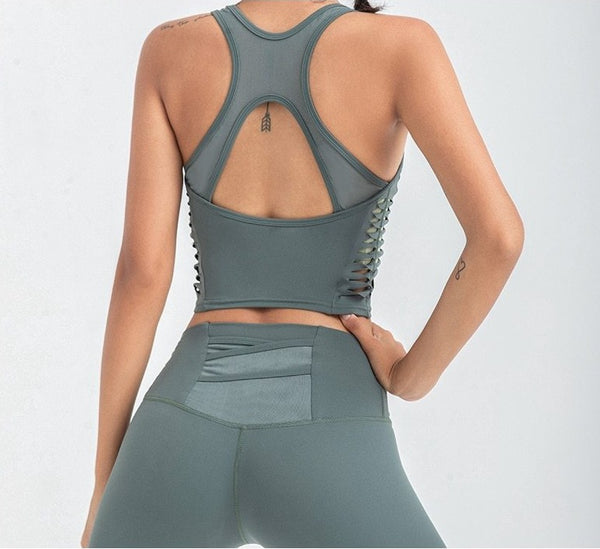 Solid Seamless Gym Yoga Suit Fashion Tank Beauty Back Top Leggings Fitness Push Up Running Sports Dance Training Two Piece Set | Vimost Shop.