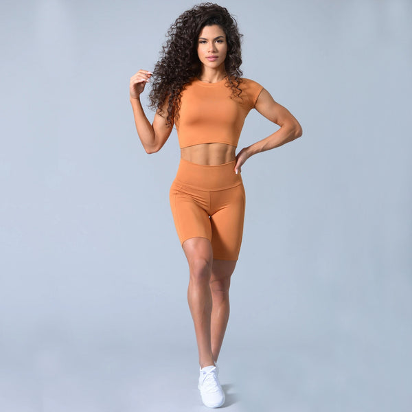 Seamless Sportswear Yoga 2 PCS Set GYM Fitness Sports Tracksuit One Shoulder Tie Knot Crop Top High Elastics Shorts Two Piece | Vimost Shop.