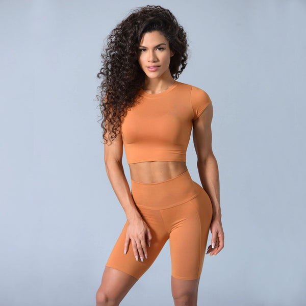 Seamless Sportswear Yoga 2 PCS Set GYM Fitness Sports Tracksuit One Shoulder Tie Knot Crop Top High Elastics Shorts Two Piece | Vimost Shop.