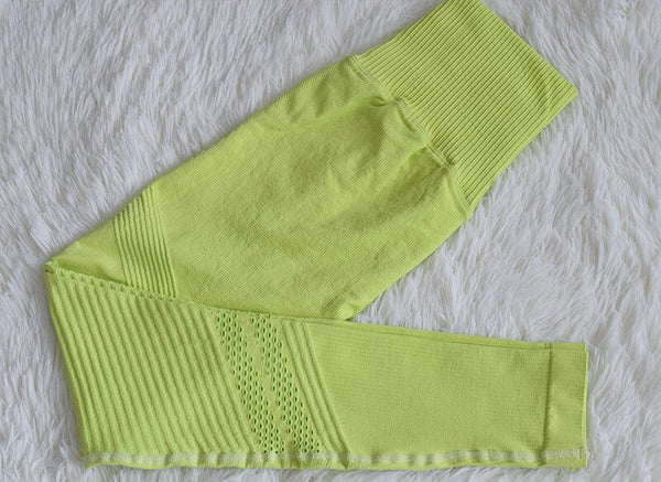 Autumn Seamless Ribbed Hollow Out Yoga Leggings Fitness Gym Yoga Pantalones High Elastics High Waist Sports Breathable Trousers | Vimost Shop.