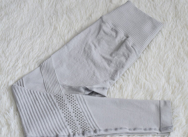 Autumn Seamless Ribbed Hollow Out Yoga Leggings Fitness Gym Yoga Pantalones High Elastics High Waist Sports Breathable Trousers | Vimost Shop.